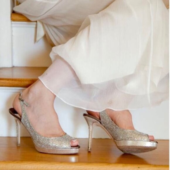 JIMMY CHOO 40 'Nova' Champagne Slingback 100mm Heels Womens Size 9 - Picture 2 of 10